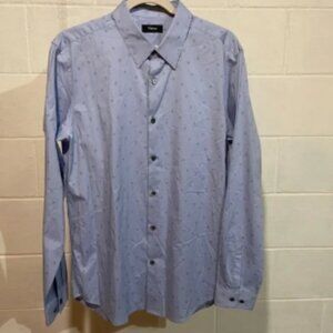 Theory Mens Irving LS Dress‎ Shirt Large Blue Circle Pattern Career Wedding NWT